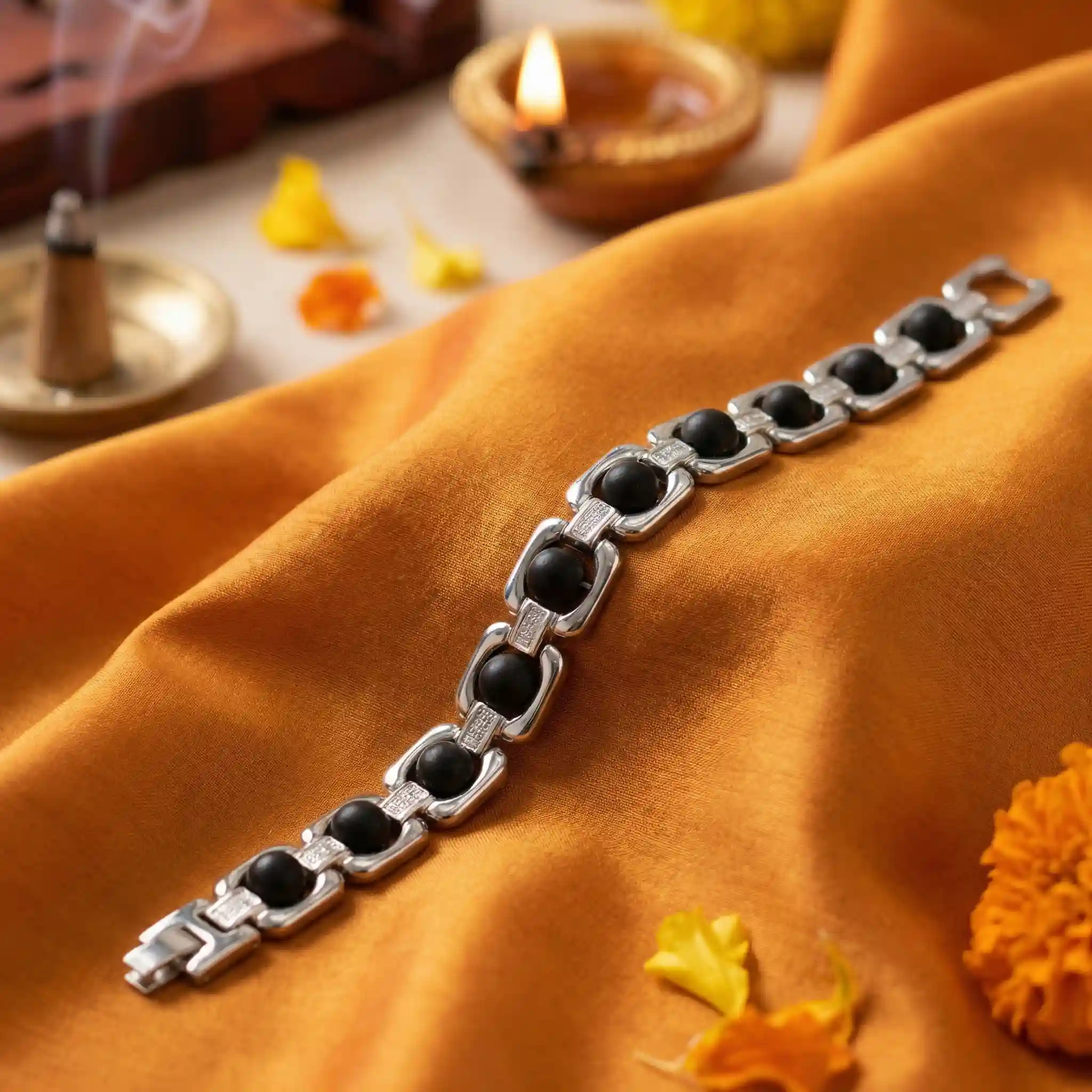 Metal Karungali Bracelet – Silver Finish Spiritual Protection Bracelet for Positive Energy & Style