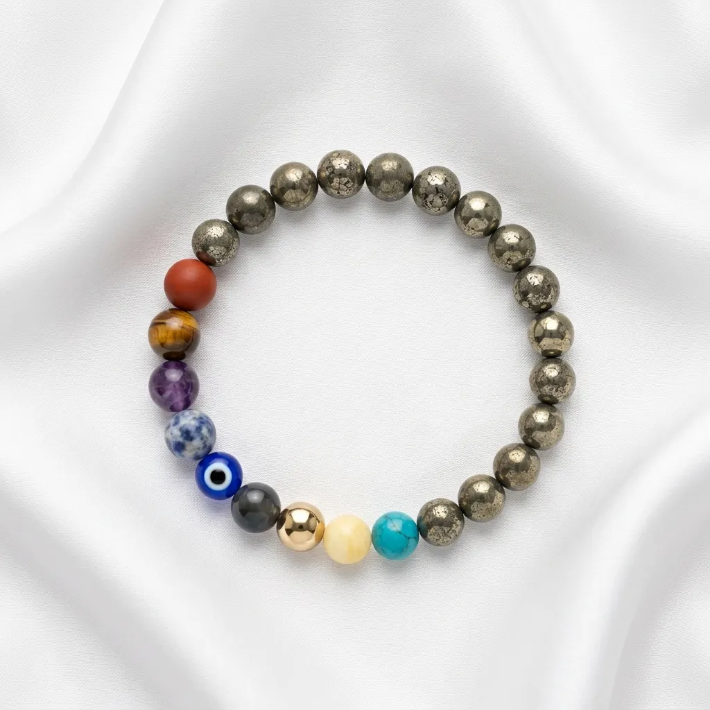 Natural Pyrite 7 Chakra Energy Bracelet for Protection & Balance