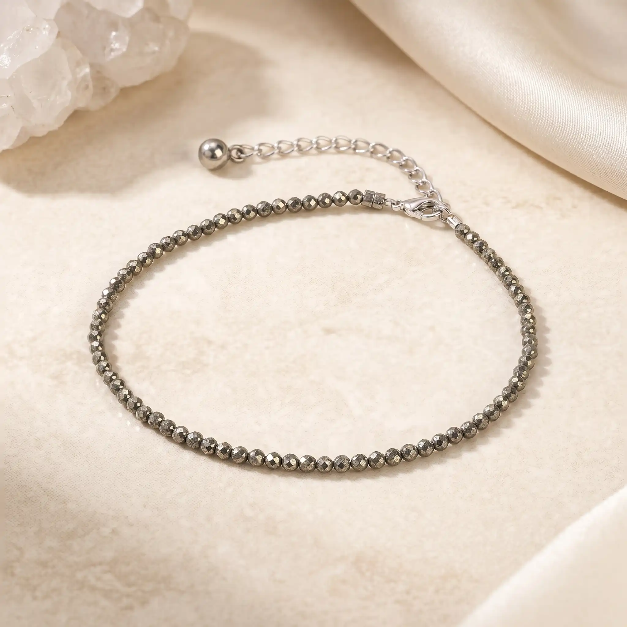 Natural Raw Pyrite Stone Anklet – Silver Finish