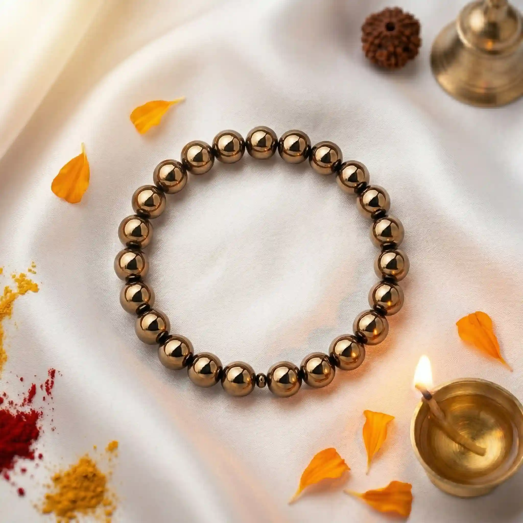 Premium Hematite Bracelet – Magnetic Healing Crystal Beads for Protection, Balance & Positive Energy