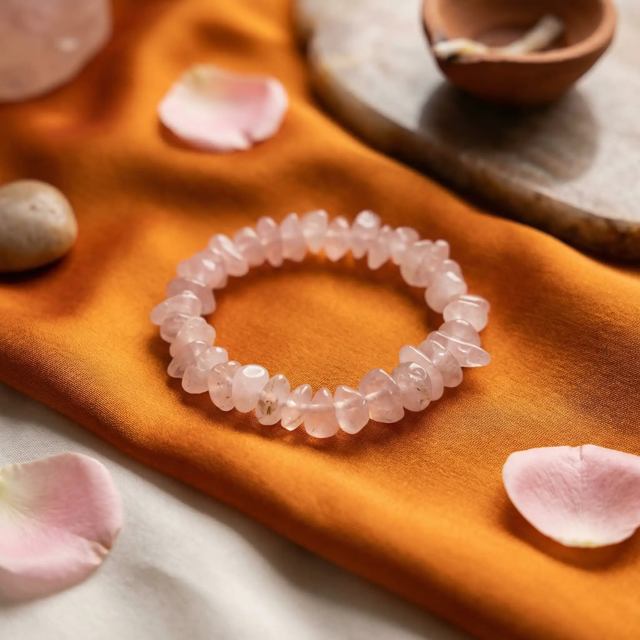 Rose Quartz Chips Bracelet Stretchable – Natural Healing Crystal Bracelet for Love, Peace & Emotional Balance